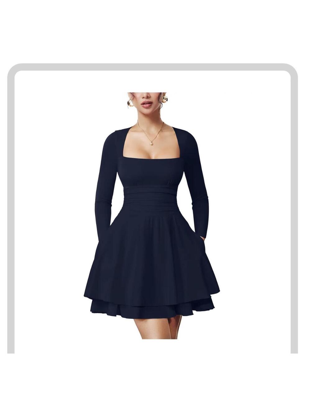 Viral OYS Long Sleeve Ruched Ruffle Mini Dress w/ Pockets